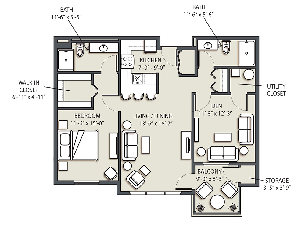 One Bedroom Den D
